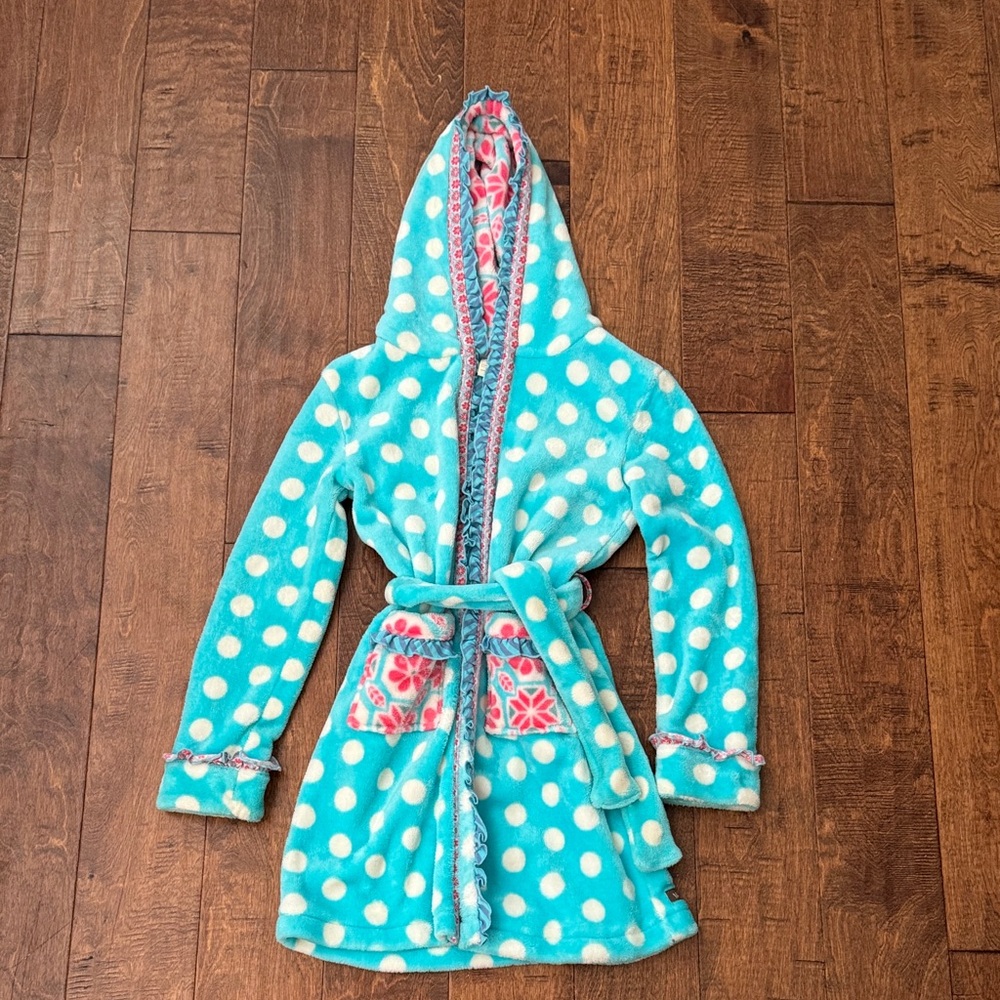 Matilda Jane Turquoise and White Polka Dot Girls Robe Size Medium